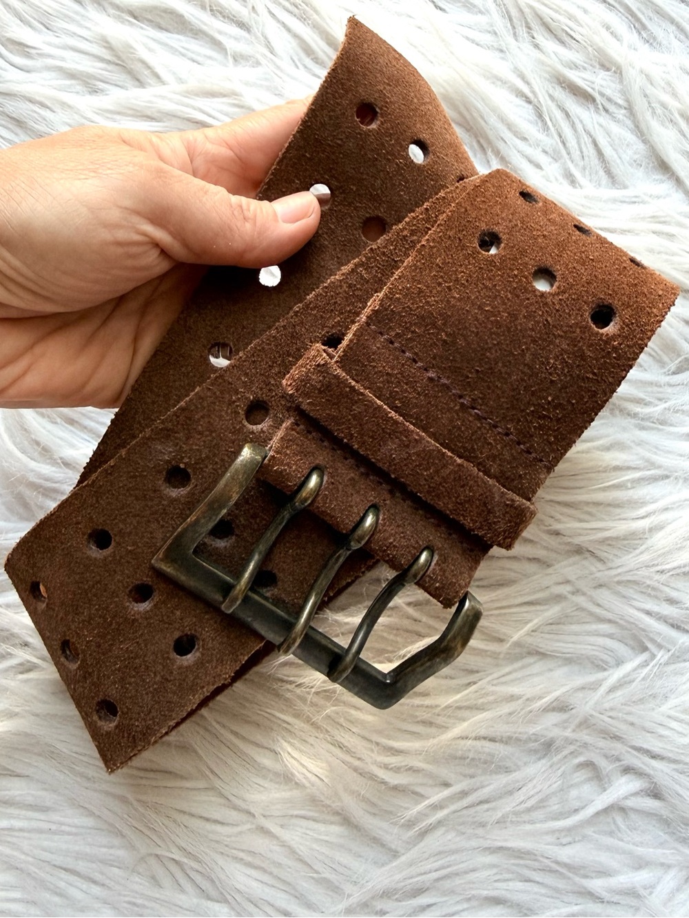 Vintage Abercrombie & Fitch Suede Wide Perforated Belt Made in England Y2K Boho